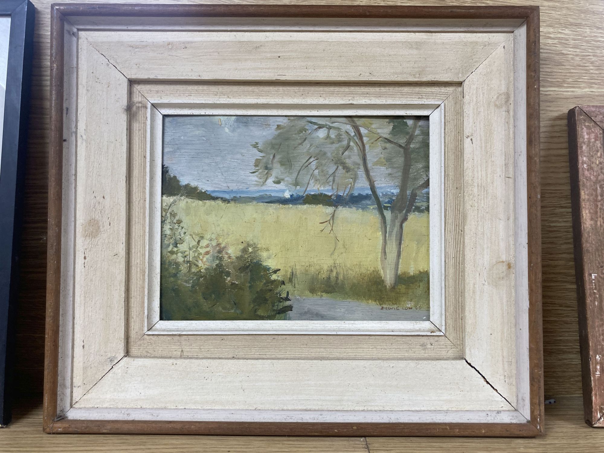 Diana Low (1911-75), oil on board, Summer landscape, signed and dated 68, 16 x 21cm